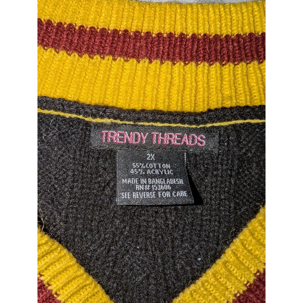 Trendy Threads Women's 2X Black And Yellow Varsity Letter Style V-Neck Sweater - Picture 4 of 4